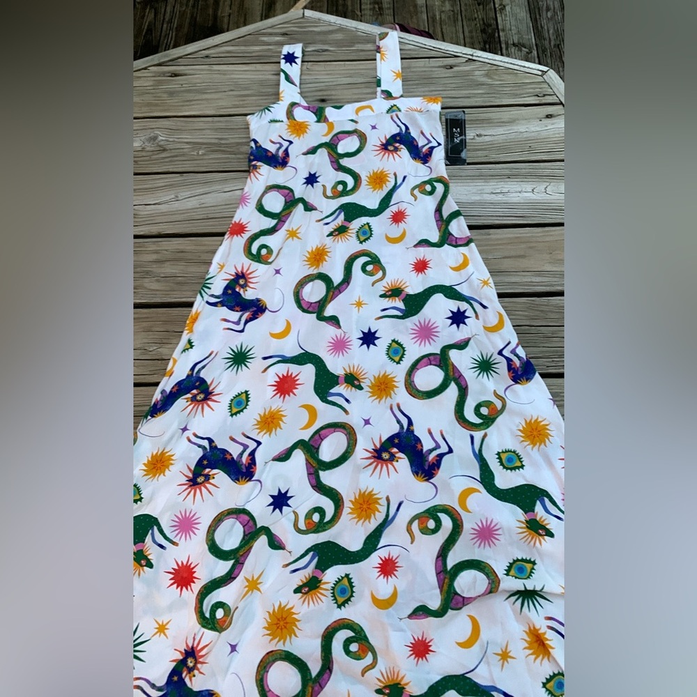 msk maxi dress M Mystical Art Eclectic Snake Moon Sun Evil Eye Print Boho Witchy